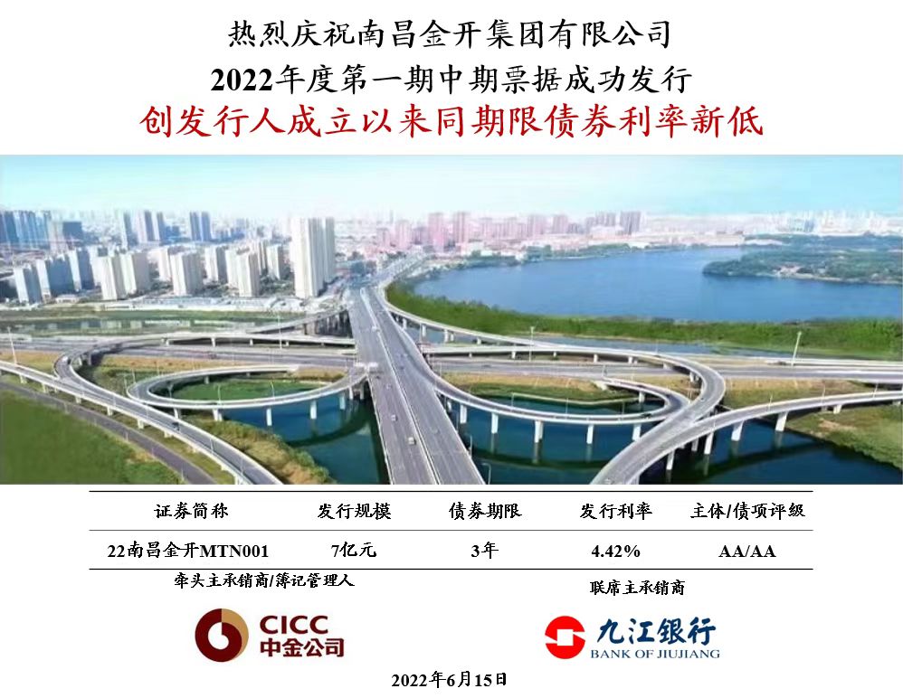 喜报！南昌金开乐鱼(中国)成功发行7亿元中期票据！