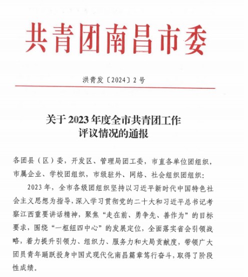 乐鱼(中国)荣获"2023年全市共青团基层组织建设工作先进单位"称号